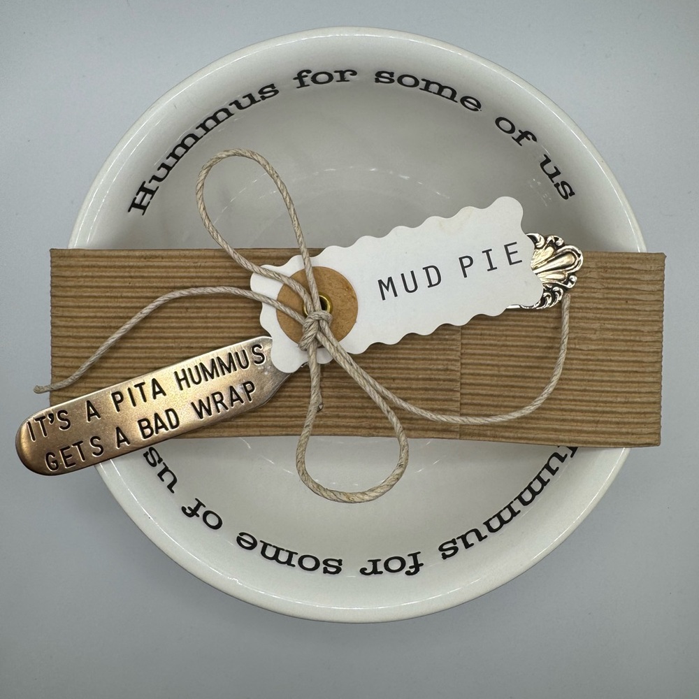 New Mud Pie Brand Hummus Serving Bowl and Spreader